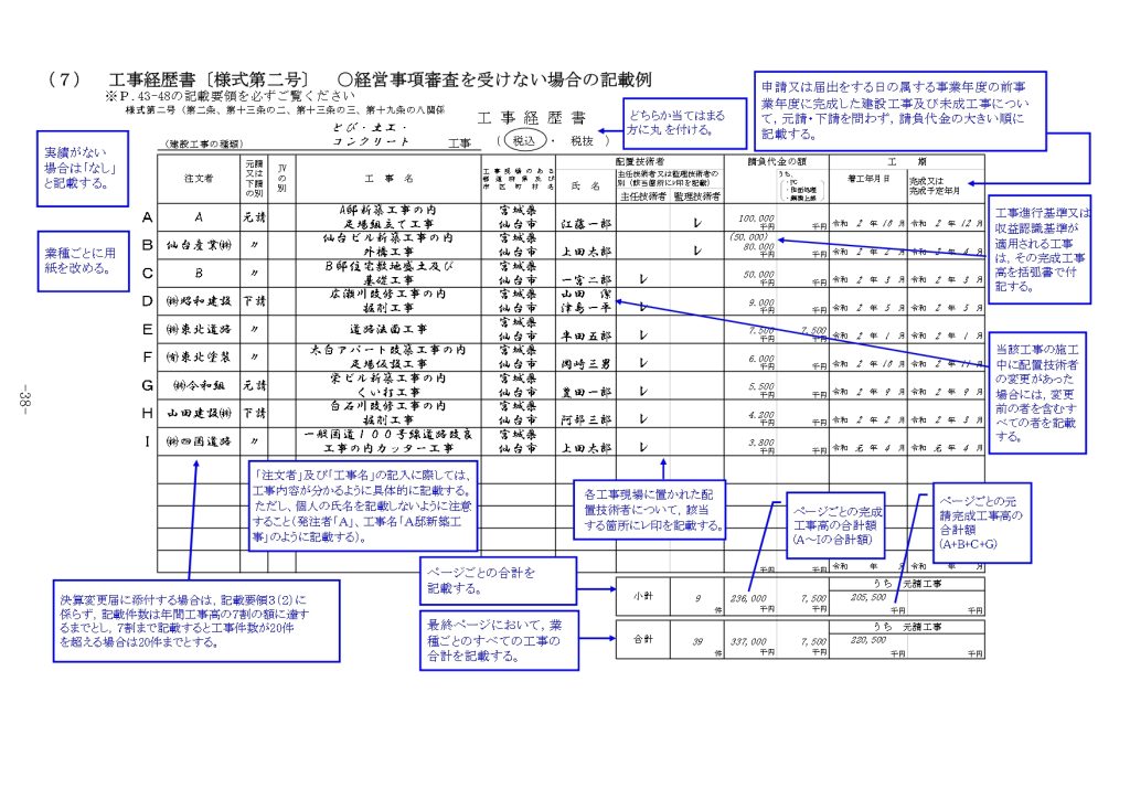 工事経歴書（経審なし）